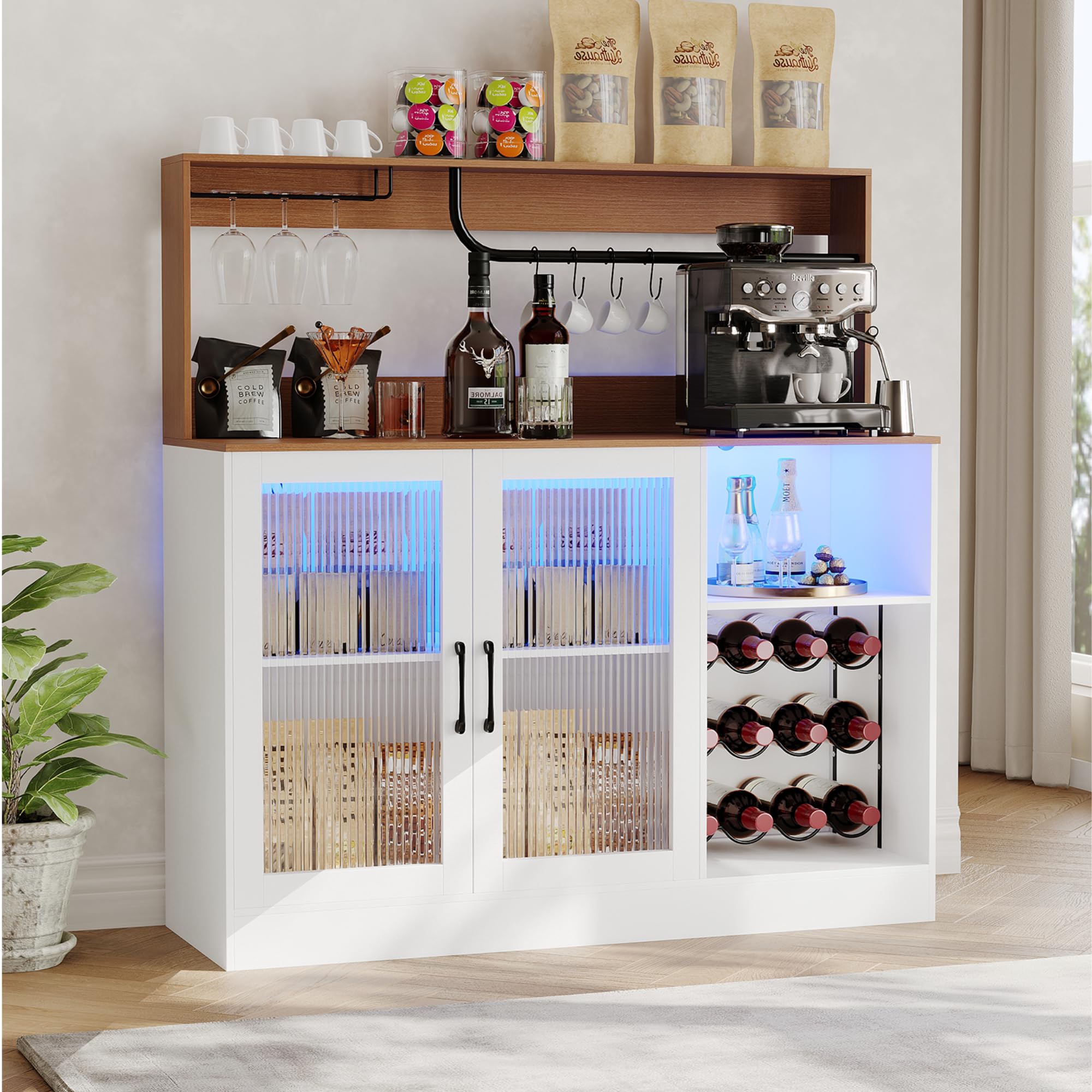 Home Bar Shelves - Винный барный шкаф с LED-подсветкой, держателем