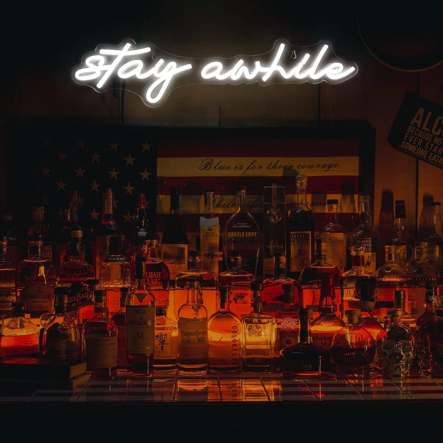 Неоновые вывески Stay Awhile с – обзор и цена Home Bar Signs